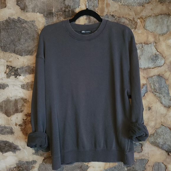 ZARA French Terrycloth crewneck gray sweater
